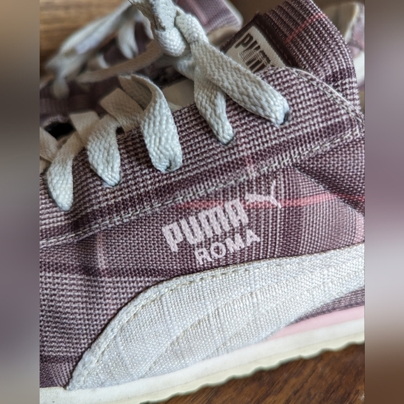 vintage Y2K PUMA Roma Womens Size 10 Pink Burgandy & White Plaid sneaker - Picture 8 of 16